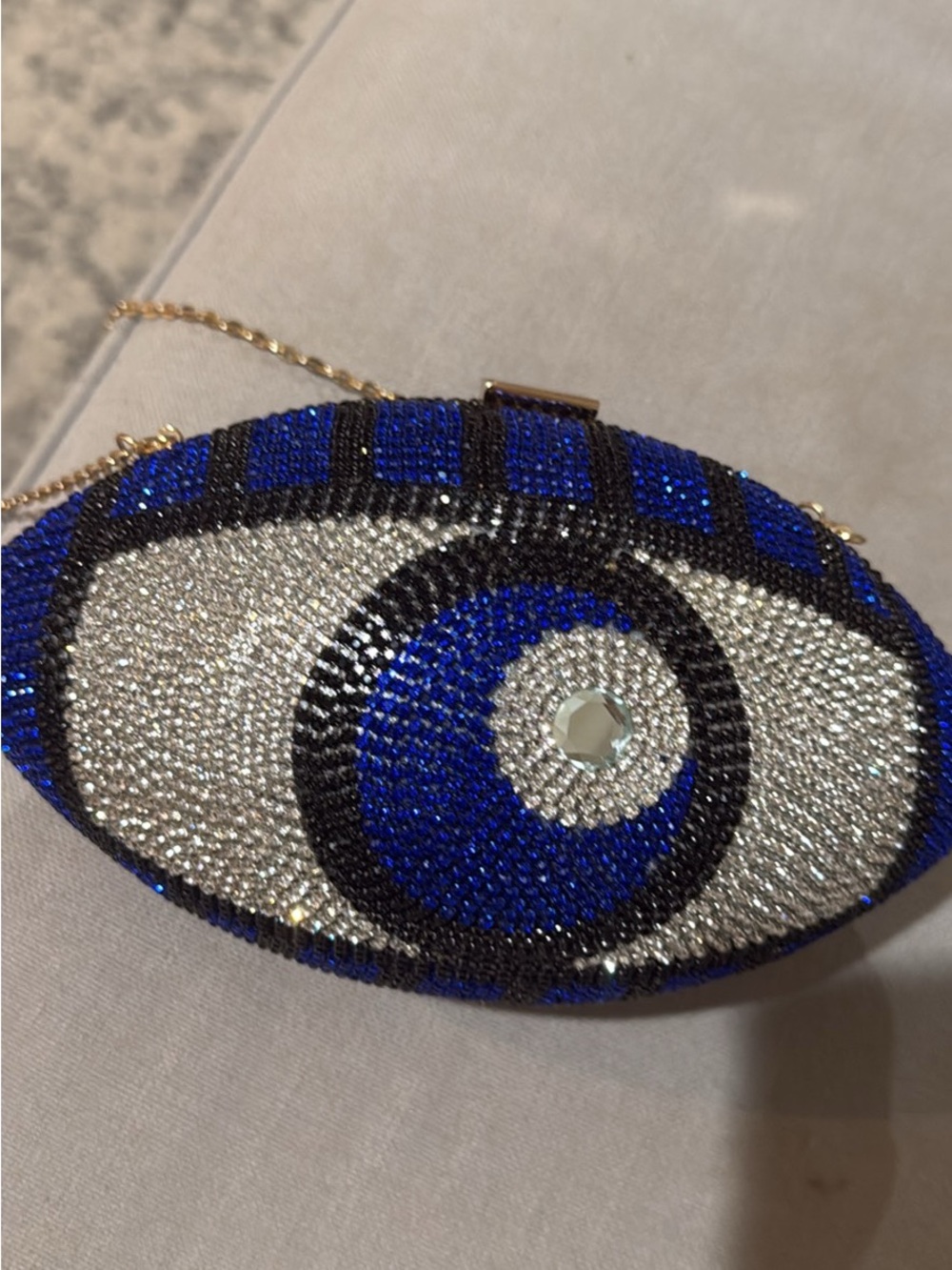 Crystal Eye Embellished Evening Clutch - Blue/White